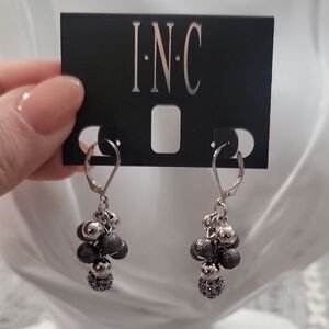 INC International Concepts Silver and Black Drop Earrings
